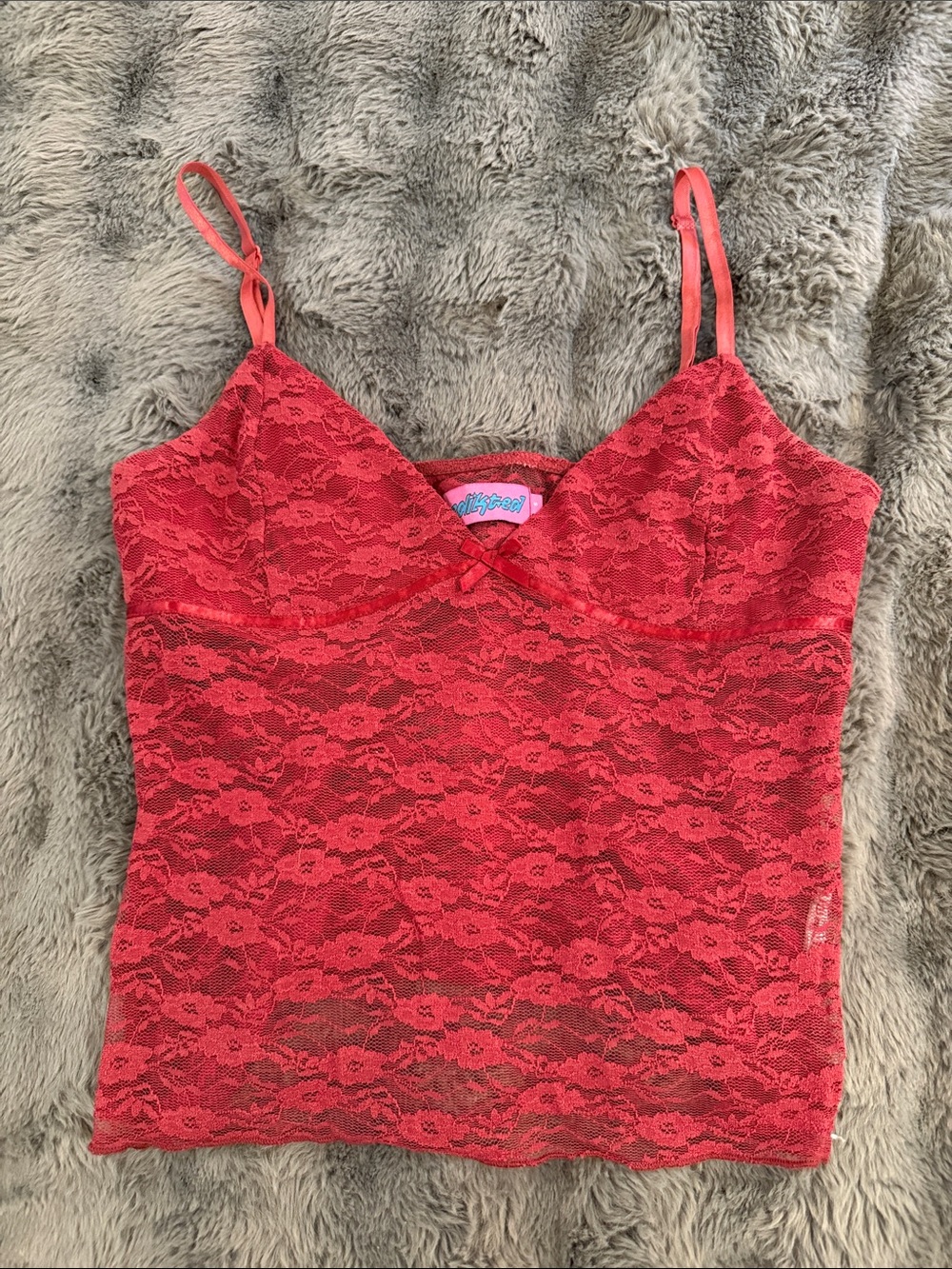 Edikted Red Lace Slip Top with Sweetheart Neckline